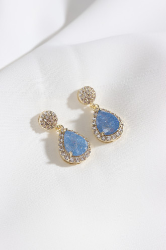 Neon Lacivert Taş Gold Renk Damla Küpe