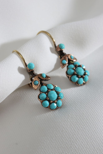 Mavi Taşlı Çiçek Figür Otantik Küpe