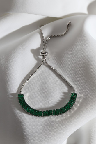 Yeşil Baget Taşlı Gümüş Renk Asansörlü Su Yolu Bileklik