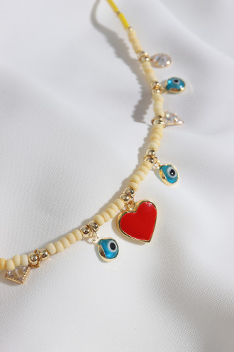 Kalp Uçlu Sarı Boncuk Kolye