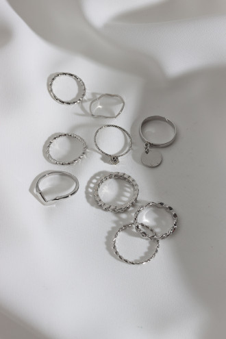 7 Adet Gümüş Renk Çoklu Yüzük Seti