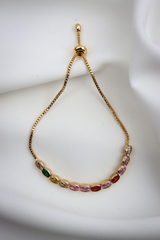 Renkli Taşlı Gold Renk Asansörlü Bileklik