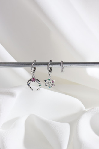 Vip Collectıon 3'Lü Renkli Taşlı Gümüş Renk Renk Halka Küpe