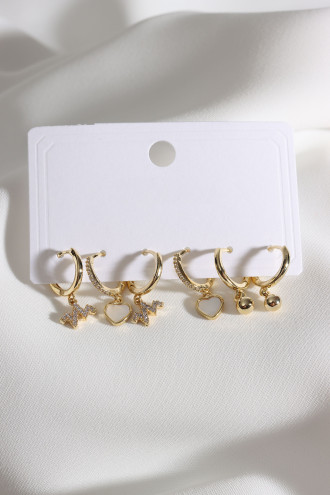 6'Lı Vip Zircon Taşlı Gold Renk Sedefli Küpe