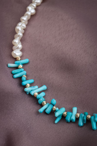 Mavi Doğal Taşlı Inci Kolye