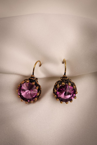 Mor Taşlı Otantik Küpe