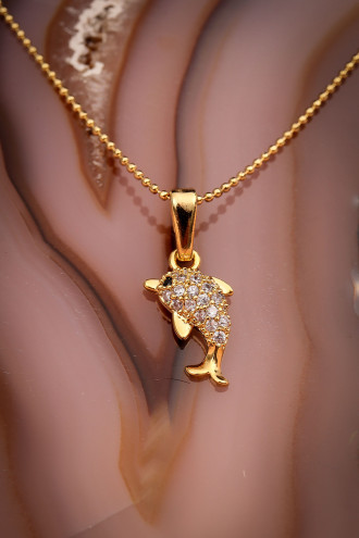 Zircon Taşlı Gold Renk Yunus Kolye
