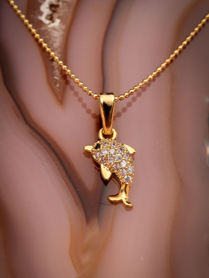 Zircon Taşlı Gold Renk Yunus Kolye