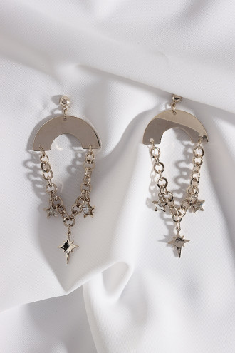 Zincirli Yıldız Sallantılı Gold Renk Küpe