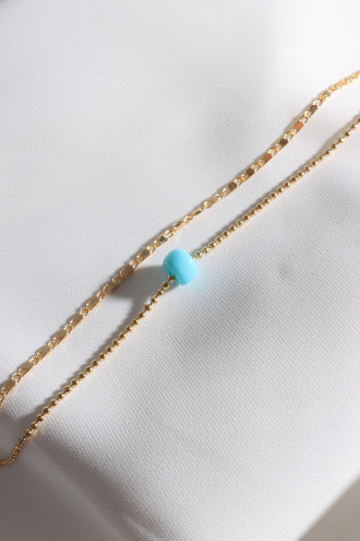 Mavi Boncuklu 2'Li Gold Renk Zincir Halhal