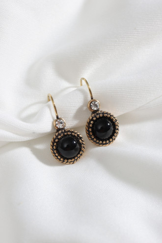 Siyah Taşlı Yuvarlak Otantik Küpe