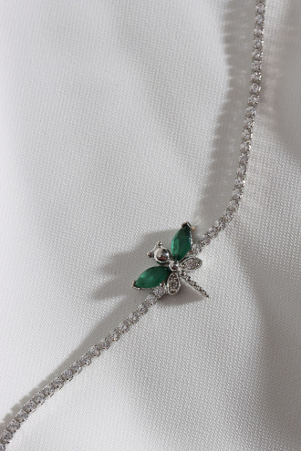 Yeşil Taşlı Yusufçuk Figürlü Zircon Taş Gümüş Renk Suyolu Bileklik