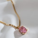 Pembe Büyük Tek Taşlı Gold Renk Kolye