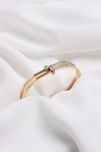 Zirkon Taşlı Çivi Model Çelik Kelepçe Bileklik