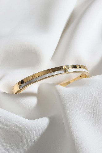 Çelik Sedefli Gold Renk Kelepçe Bilezik