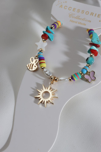 Güneş Uçlu Doğal Taş Görünümlü Sarı Boncuklu Halhal