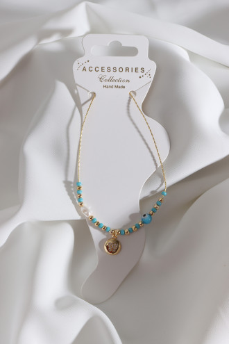 Boncuklu Zircon Taşlı Kelebek Sallantılı Gold Renk Halhal