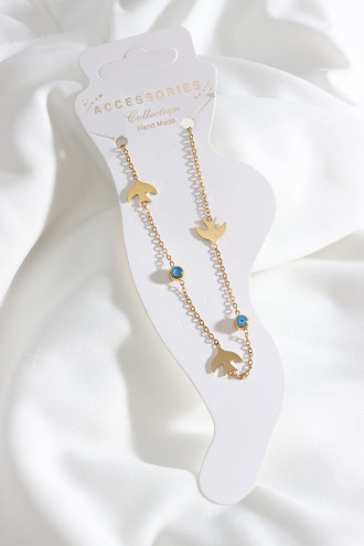 Çelik Kuş Figürlü Nazar Detay Gold Renk Halhal