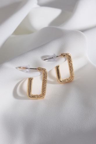 Vintage Dikdörtgen Gold Renk Halka Küpe