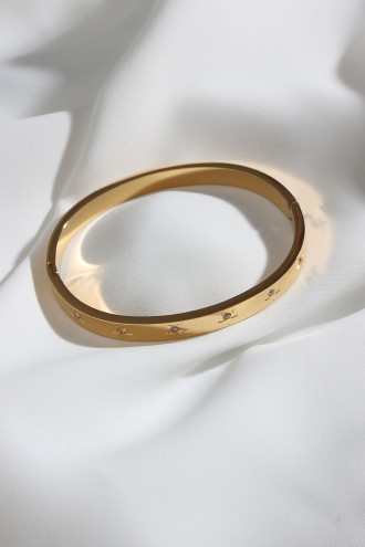 Yıldız Figürlü Gold Renk Çelik Kelepçe Bilezik