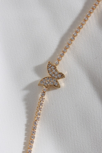 Kelebek Figürlü Zircon Taşlı Gold Renk Suyolu Bileklik