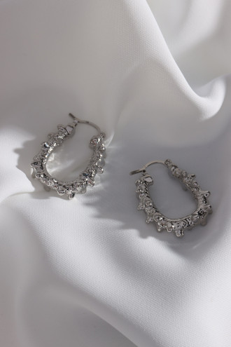 Oval Vintage Gümüş Renk Halka Küpe