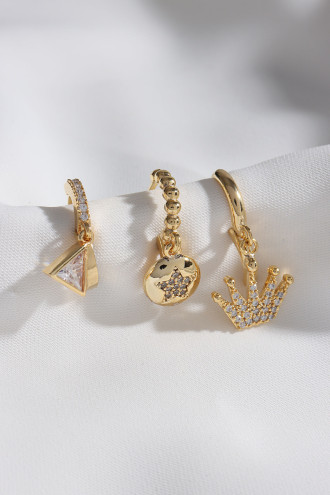 3'Lü Yıldız Taç Gold Renk Küpe 3'Lü Yıldız Taç Gold Renk Küpe