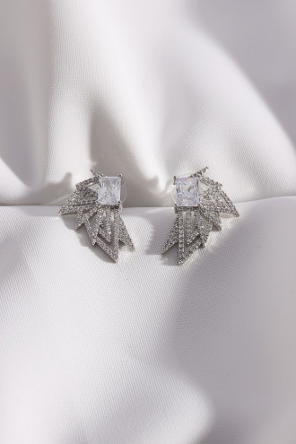 Baget Taşlı Gümüş Renk Abiye Küpe