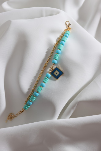 2'Li Yeşil Fimo Boncuklu Kare Sallantılı Lacivert Mineli Bileklik