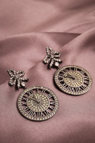 Antrasit Taşlı Saat Figür Küpe