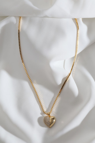 Yarı Taşlı Kalp Şekil Gold Renk Kolye