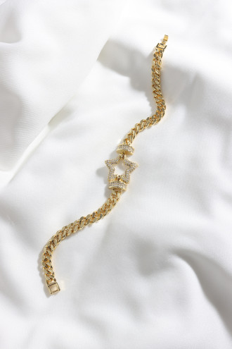 Yıldız Figür Çok Taşlı Gold Renk Çelik Zincir Bileklik