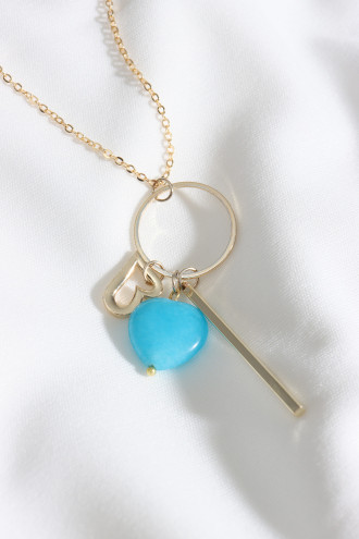 Kalp Uçlu Gold Renk Uzun Kolye