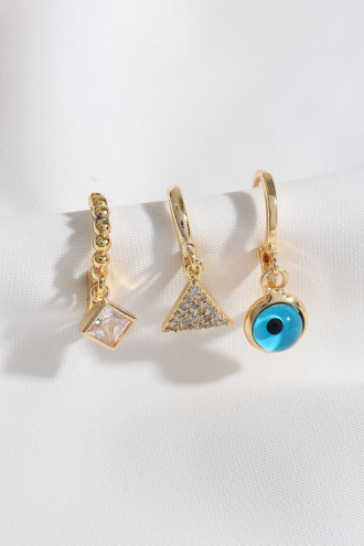 3'Lü Nazarlık Figürlü Gold Renk Küpe 3'Lü Nazarlık Figürlü Gold Renk Küpe