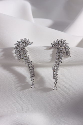 Gümüş Renk Kulak Arkası Sallantılı Zircon Taşlı Abiye Küpe