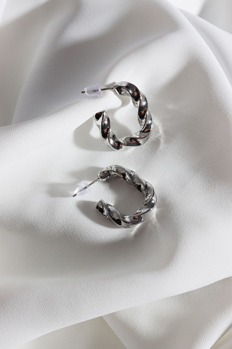 Dikdörtgen Burgulu Vintage Gümüş Renk Halka Küpe