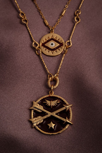 Bordo Mineli Ikili Orta Boy Plaka Kolye