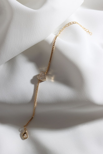 Beyaz Zircon Taşlı Gold Renk Kalp Bileklik