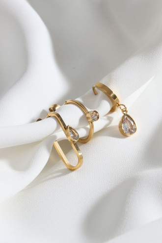 3'Lü Set Gold Renk Çelik Küpe 3'Lü Set Gold Renk Çelik Küpe