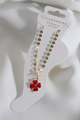 Kırmızı Mineli Zircon Taşlı Dört Yapraklı Yonca Halhal