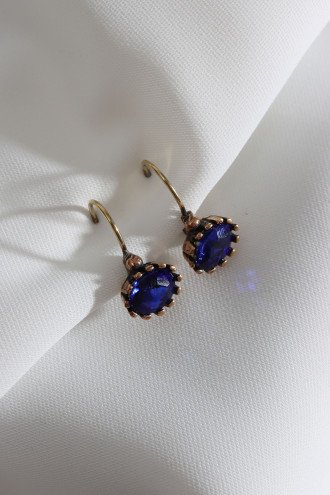 Oval Lacivert Taşlı Otantik Küpe