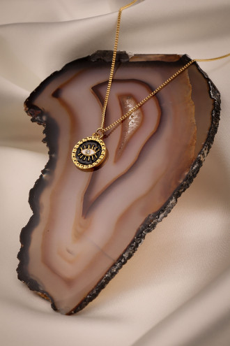 Siyah Mineli Gold Renk Göz Kolye