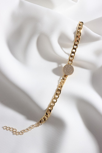 Beyaz Zircon Taşlı Yuvarlak Gold Renk Zincir Bileklik