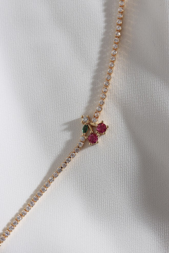 Kiraz Figürlü Zircon Taş Gold Renk Suyolu Bileklik