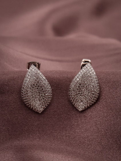 Zircon Taşlı Gümüş Renk Yaprak Abiye Küpe