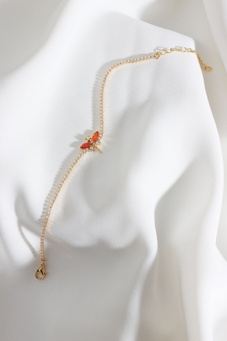 Turuncu Taşlı Yusufçuk Figürlü Zircon Taş Gold Renk Suyolu Bileklik