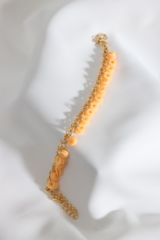 Turuncu Fimo Boncuklu Gold Renk Bileklik