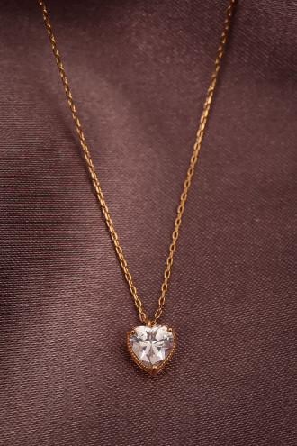 Kalpli Tek Taş Gold Renk Kolye