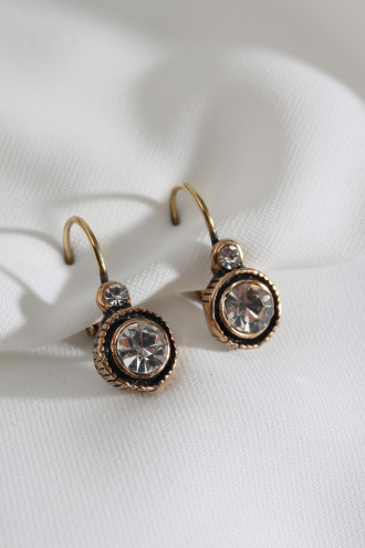 Kadın Beyaz Yuvarlak Taşlı Otantik Küpe