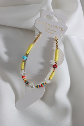 Sarı Fimo Boncuklu İnci Uçlu Halhal